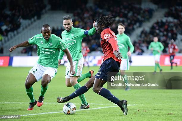 Eder of Lille Loic Perrin of Saint Etienne Kevin Theophile Catherine of Saint Etienne during the Ligue 1 match between Liile OSC and As Saint Etienne...