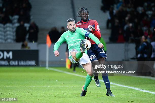 Eder of Lille Loic Perrin of Saint Etienne during the Ligue 1 match between Liile OSC and As Saint Etienne at Stade Pierre-Mauroy on January 13, 2017...