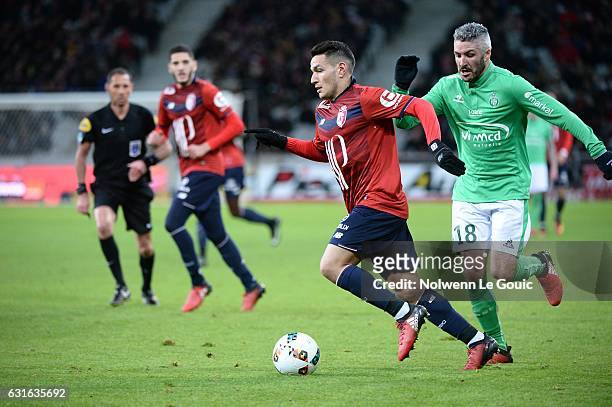 Rony Lopes of Lille Fabien Lemoine of Saint Etienne during the Ligue 1 match between Liile OSC and As Saint Etienne at Stade Pierre-Mauroy on January...