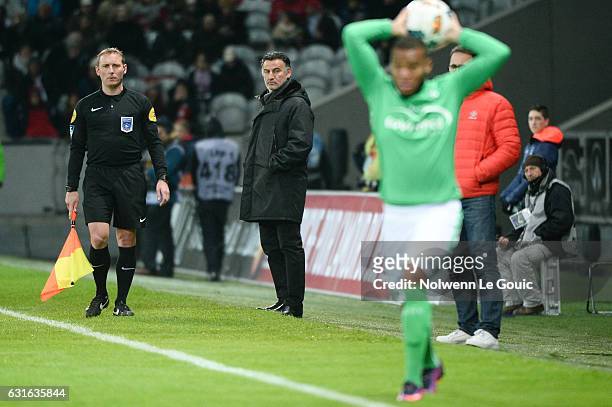 Christophe Galtier coach of Saint Etienne Pierre Yves Polomat of Saint Etienne during the Ligue 1 match between Liile OSC and As Saint Etienne at...
