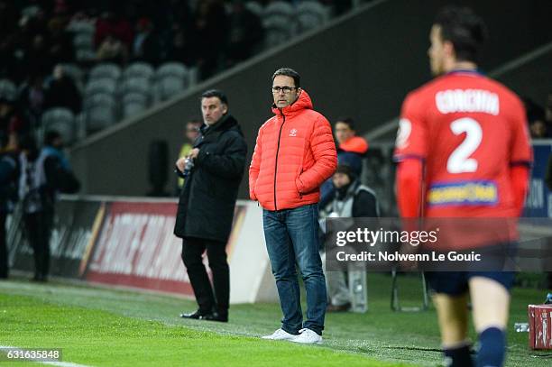 Patrick Collot coach of Lille during the Ligue 1 match between Liile OSC and As Saint Etienne at Stade Pierre-Mauroy on January 13, 2017 in Lille,...