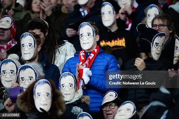 Lille fans pay tribute to Former owner of Lille Michel Seydoux during the Ligue 1 match between Liile OSC and As Saint Etienne at Stade Pierre-Mauroy...