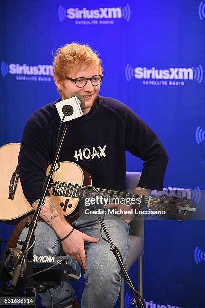 Musician Ed Sheeran visits SiriusXM Studios on January 13, 2017 in New York City.