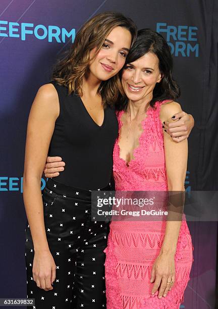 Actors Georgie Flores and Perrey Reeves arrive at the 2017 Winter TCA Tour - Disney/ABC at the Langham Hotel on January 10, 2017 in Pasadena,...