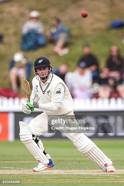 Henry Nicholls of New Zealand bats during day three of the First Test match between New Zealand and Bangladesh at Basin Reserve on January 14, 2017...