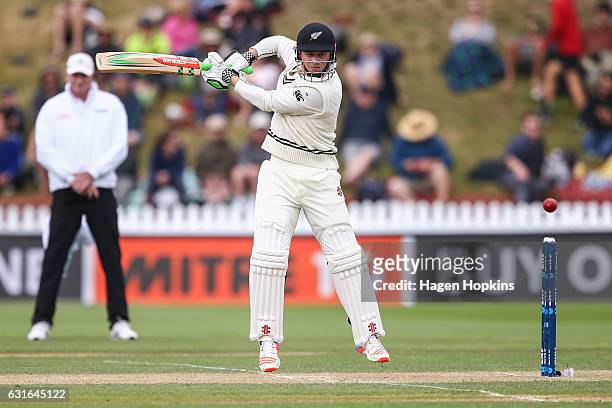 Henry Nicholls of New Zealand bats during day three of the First Test match between New Zealand and Bangladesh at Basin Reserve on January 14, 2017...