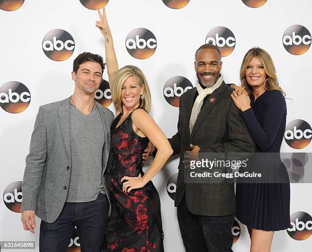 Actors Matt Cohen, Laura Wright, Donnell Turner and Michelle Stafford arrive at the 2017 Winter TCA Tour - Disney/ABC at the Langham Hotel on January...