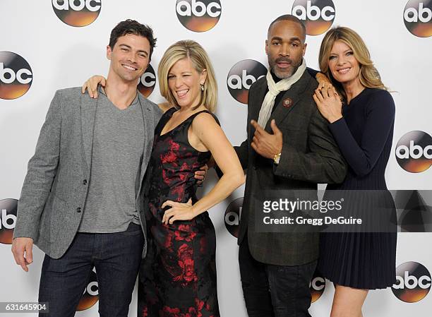 Actors Matt Cohen, Laura Wright, Donnell Turner and Michelle Stafford arrive at the 2017 Winter TCA Tour - Disney/ABC at the Langham Hotel on January...