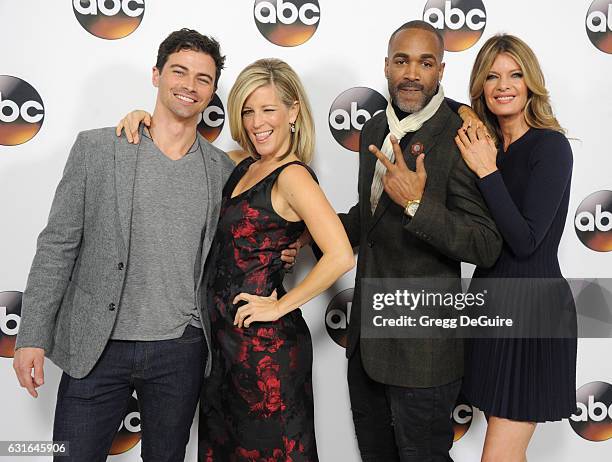 Actors Matt Cohen, Laura Wright, Donnell Turner and Michelle Stafford arrive at the 2017 Winter TCA Tour - Disney/ABC at the Langham Hotel on January...