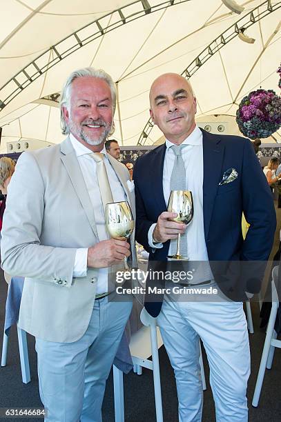 David Novak-Piper and Neale Whitaker attend Magic Millions Raceday on January 14, 2017 in Gold Coast, Australia.