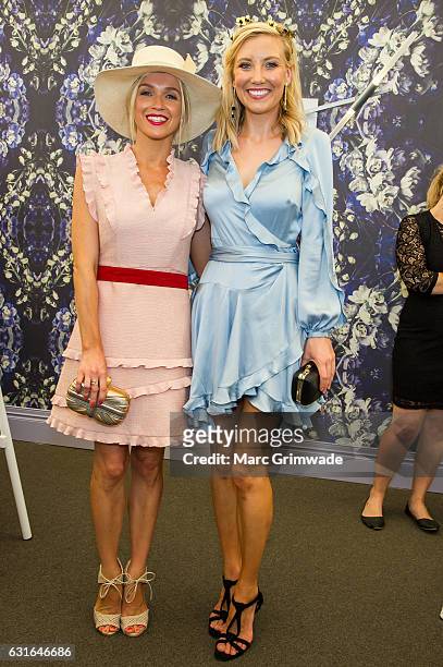 Channel 7 news presenters Sarah Cumming and Angie Asimus attend Magic Millions Raceday on January 14, 2017 in Gold Coast, Australia.