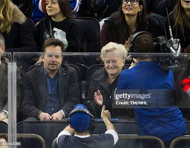 Michael J. Fox and Mother, Phyllis Piper attend Toronto Maple Leafs Vs. New York Rangers at Madison Square Garden on January 13, 2017 in New York...