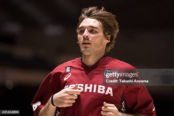 Ryan Spangler of the Kawasaki Brave Thunders looks on prior to the East Asia Club Championship match between Toshiba Kawasaki Brave Thunders and...