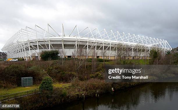 General view outside the stadium prior to the Premier League match between Swansea City and Arsenal at Liberty Stadium on January 14, 2017 in...