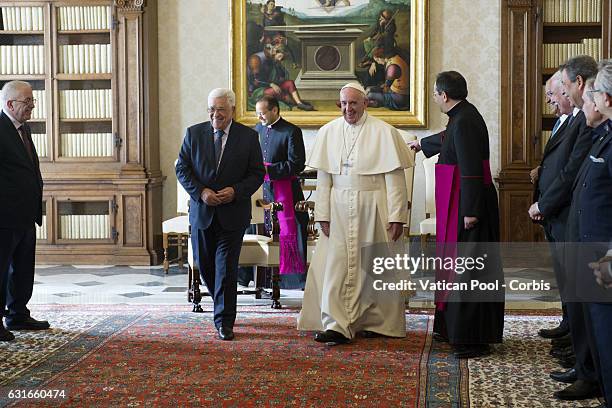 Pope Francis meets Palestinian President Mahmoud Abbas during a private audience at the Vatican on January 14, 2017 in Vatican City, Vatican.