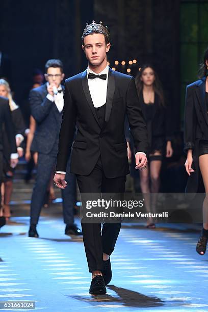 Cameron Dallas walks the runway at the Dolce & Gabbana show during Milan Men's Fashion Week Fall/Winter 2017/18 on January 14, 2017 in Milan, Italy.