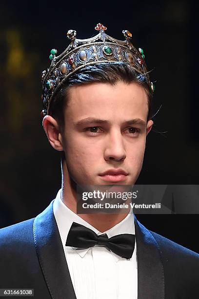 Cameron Dallas walks the runway at the Dolce & Gabbana show during Milan Men's Fashion Week Fall/Winter 2017/18 on January 14, 2017 in Milan, Italy.