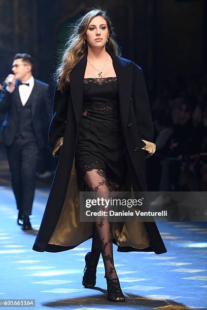 Sophia Stallone walks the runway at the Dolce & Gabbana show during Milan Men's Fashion Week Fall/Winter 2017/18 on January 14, 2017 in Milan, Italy.