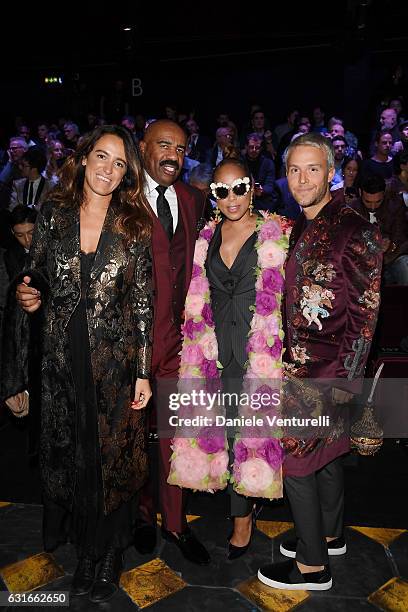 Steve Harvey, Marjorie Bridges and Guilherme Siqueira attend the Dolce & Gabbana show during Milan Men's Fashion Week Fall/Winter 2017/18 on January...