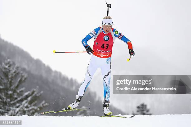 Kaisa Makarainen of Finland competes in the 7.5 km Women's Sprint during the IBU Biathlon World Cup at Chiemgau Arena on January 14, 2017 in...