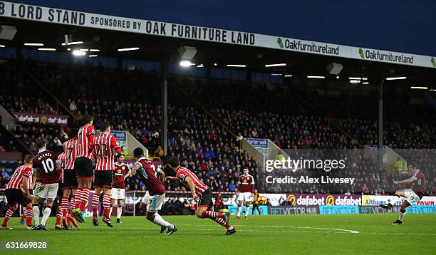 Joey Barton of Burnley scores his sides first goal during the Premier League match between Burnley and Southampton at Turf Moor on January 14, 2017...