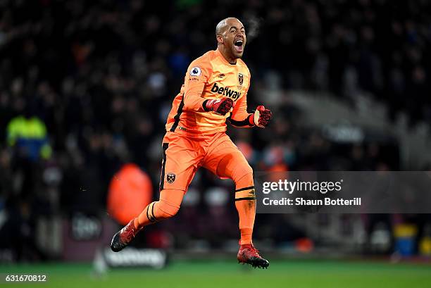 Darren Randolph of West Ham United celebrates his sides goal during the Premier League match between West Ham United and Crystal Palace at London...