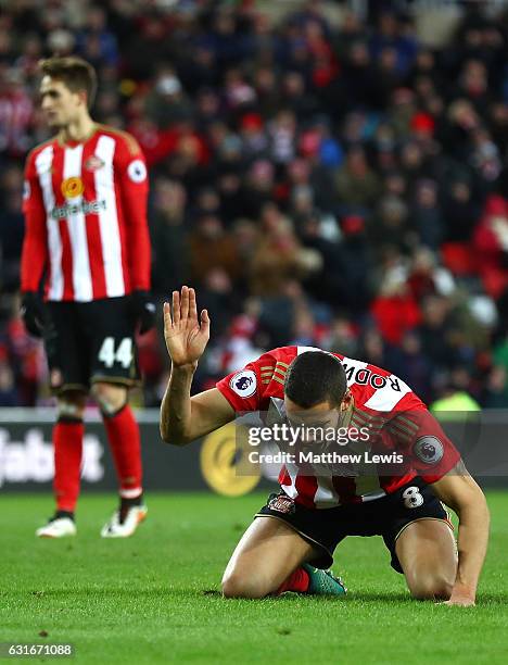 Jack Rodwell of Sunderland reacts during the Premier League match between Sunderland and Stoke City at Stadium of Light on January 14, 2017 in...