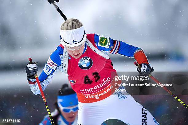 Kaisa Makarainen of Finland takes 1st place during the IBU Biathlon World Cup Women's Sprint on January 14, 2017 in Ruhpolding, Germany.