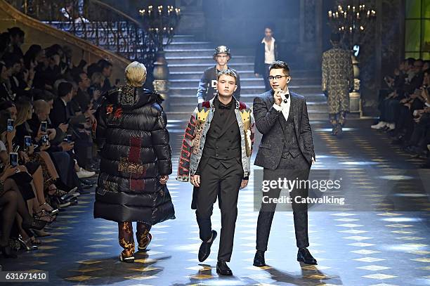 Rafferty Law and Austin Mahone on the runway at the Dolce & Gabbana Autumn Winter 2017 fashion show during Milan Menswear Fashion Week on January 14,...