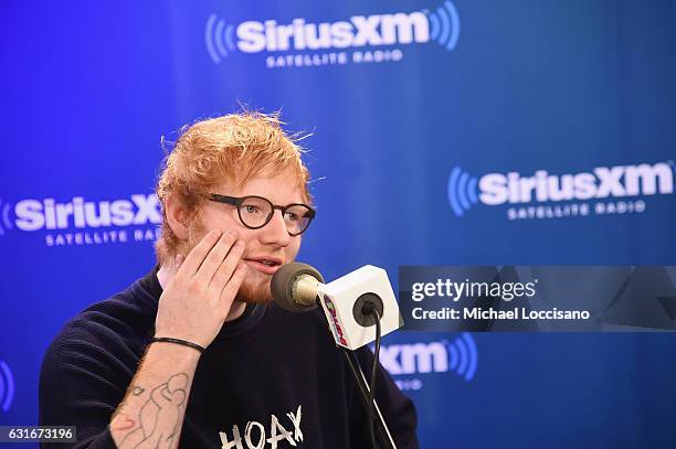 Musician Ed Sheeran visits SiriusXM Studios on January 13, 2017 in New York City.