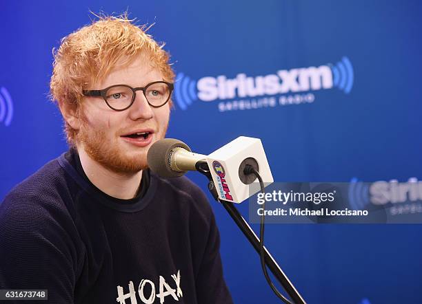 Musician Ed Sheeran visits SiriusXM Studios on January 13, 2017 in New York City.