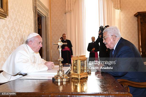 Palestinian President Mahmoud Abbas meets Pope Francis during his official visit in Vatican City, Vatican on January 14, 2017.