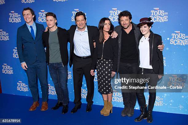 Garth Jennings, Sacha Perez, Laurent Gerra, Jenifer Bartoli, Patrick Bruel and Elodie Martelet attend the "Tous en Scene" Paris Premiere at Le Grand...