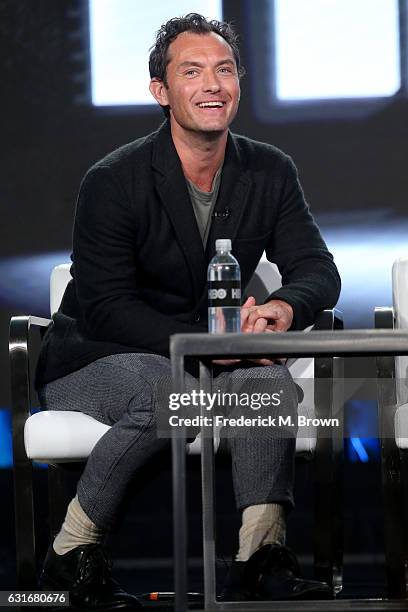 Actor Jude Law of the series 'The Young Pope' speaks onstage during the HBO portion of the 2017 Winter Television Critics Association Press Tour at...