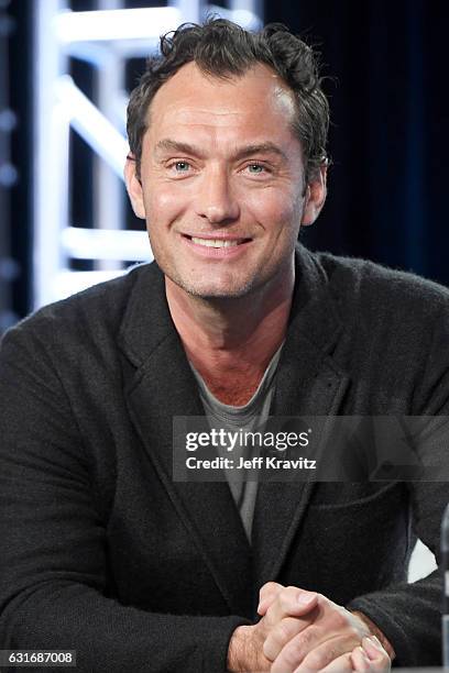 Actor Jude Law of the limited series 'The Young Pope' speaks onstage during the HBO portion of the 2017 Winter Television Critics Association Press...