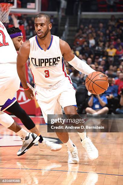 Chris Paul of the Los Angeles Clippers handles the ball during the game against the Los Angeles Lakers on January 14, 2017 at STAPLES Center in Los...