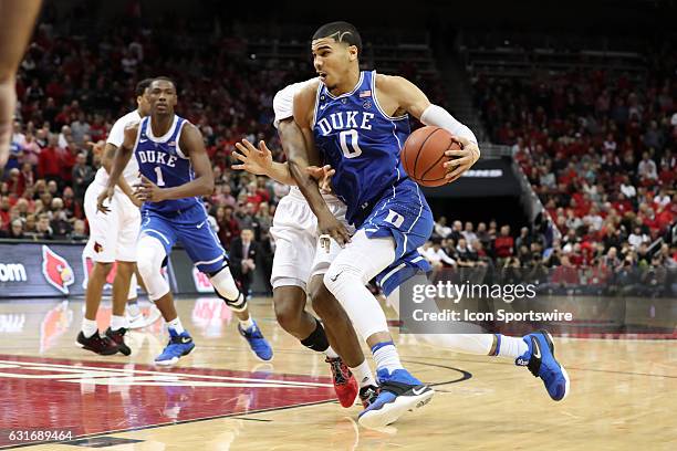 Duke Blue Devils forward Jayson Tatum drives to the basket during the game against the Duke Blue Devils and the Louisville Cardinals at the KFC YUM!...