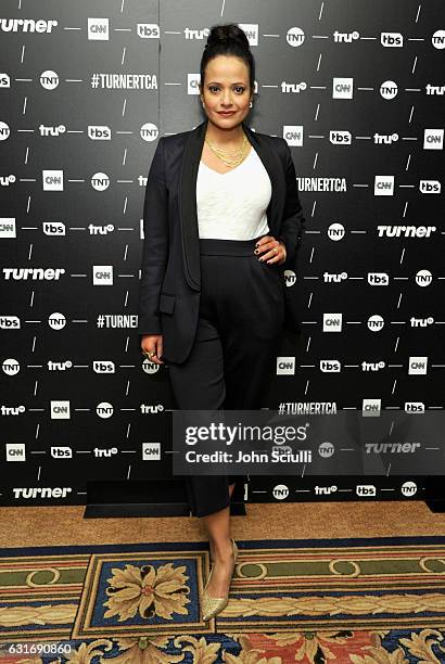 Actress Judy Reyes of 'Claws' poses in the green room during the TCA Turner Winter Press Tour 2017 Presentation at The Langham Resort on January 14,...