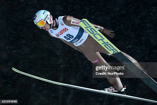 Poland's Kamil Stoch competes during the men's ski jumping World Cup in Wisla, Poland, on January 14, 2017.