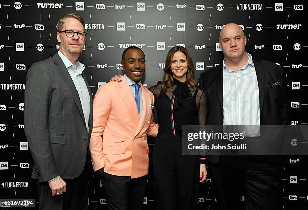 President, truTV, Chris Linn, Prentice Penny, Andrea Savage and Guy Branum pose in the green room during the TCA Turner Winter Press Tour 2017...