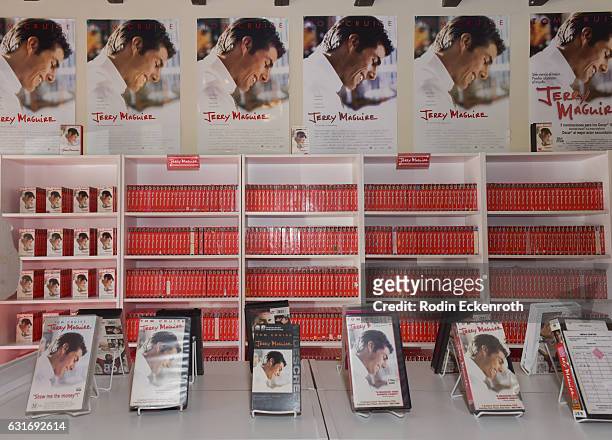 Tapes and movie posters at The Jerry Maguire Video Store at iam8bit on January 14, 2017 in Los Angeles, California.