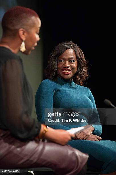 Viola Davis talks to Gaylene Gould during a q&a at a preview screening of "Fences" of at BFI Southbank on January 14, 2017 in London, England.