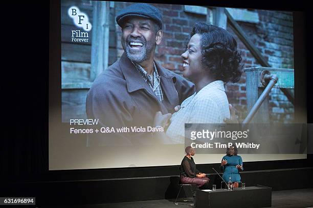 Viola Davis talks to Gaylene Gould during a q&a at a preview screening of "Fences" of at BFI Southbank on January 14, 2017 in London, England.