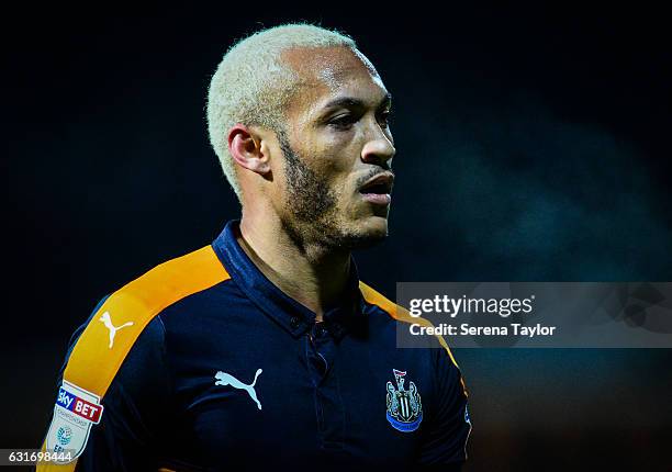 Yoan Gouffran of Newcastle United during the Championship Match between Brentford and Newcastle United at Griffin Park on January 14, 2017 in...