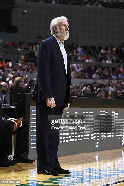 Gregg Popovich of the San Antonio Spurs coaches during the game against the Phoenix Suns as part of NBA Global Games at Arena Ciudad de Mexico on...