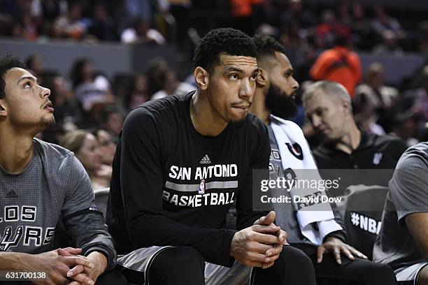 Danny Green of the San Antonio Spurs looks on during the game against the Phoenix Suns as part of NBA Global Games at Arena Ciudad de Mexico on...