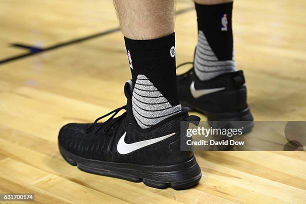 The shoes of Davis Bertans of the San Antonio Spurs during the game against the Phoenix Suns as part of NBA Global Games at Arena Ciudad de Mexico on...