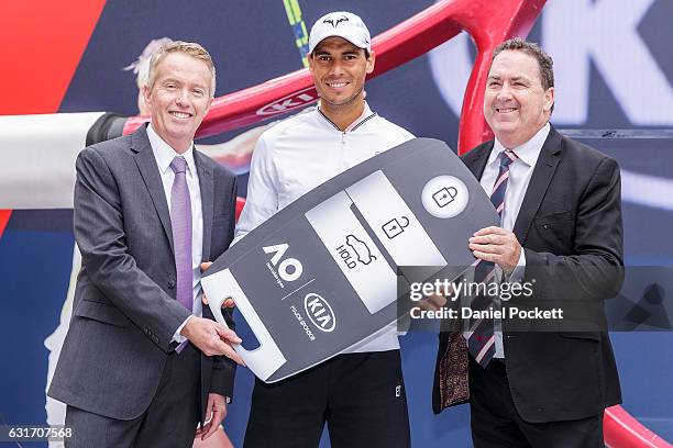 Chief Executive Officer of Tennis Australia Craig Tiley, Rafael Nadal of Spain and Chief Operations Officer of KIA Motors Australia Damien Meredith...