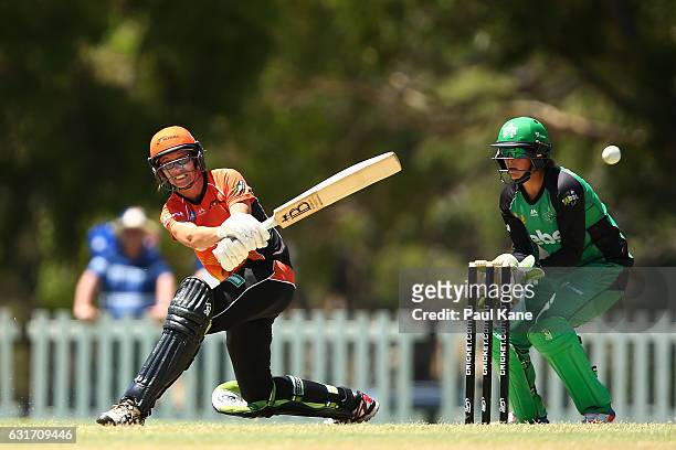 Lauren Ebsary of the Scorchers bats during the Women's Big Bash League match between the Melbourne Stars and the Perth Scorchers at Lilac Hill on...