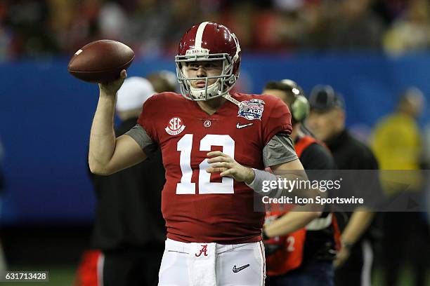 Alabama Crimson Tide quarterback David Cornwell before the College Football Playoff Semifinal at the Chick-fil-A Peach Bowl between the Washington...